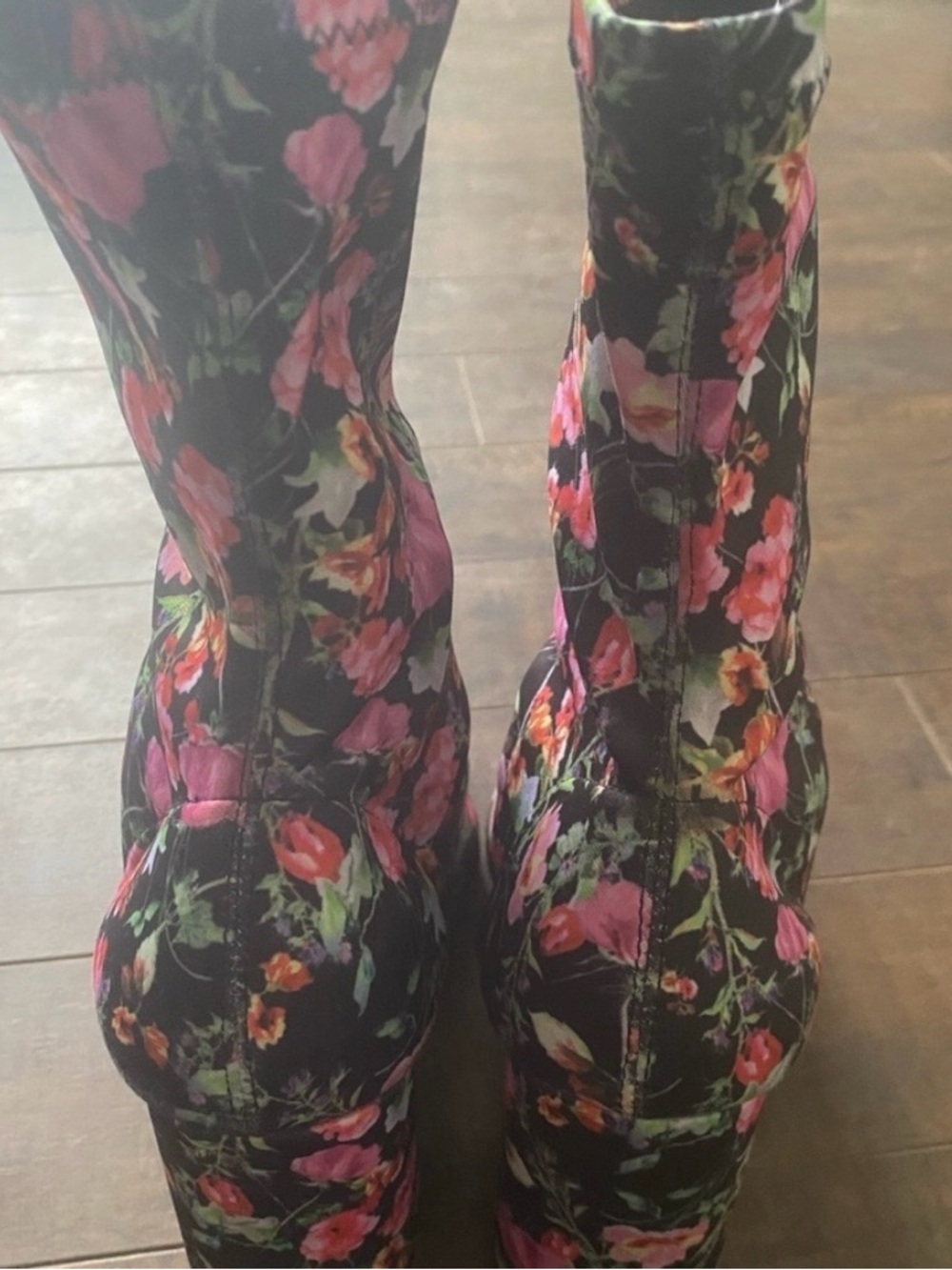 Steve Madden Lombard Floral Sock Boots Pointed Toe Block Heel 9 - Picture 9 of 11